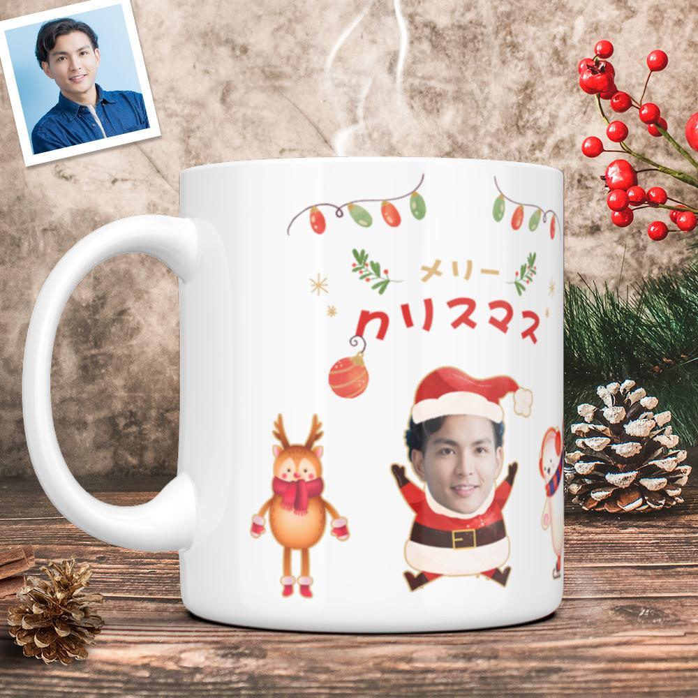 カスタムフェイスマグカップ-写真入り可能なクリスマストナカイと小熊柄マグカップギフト