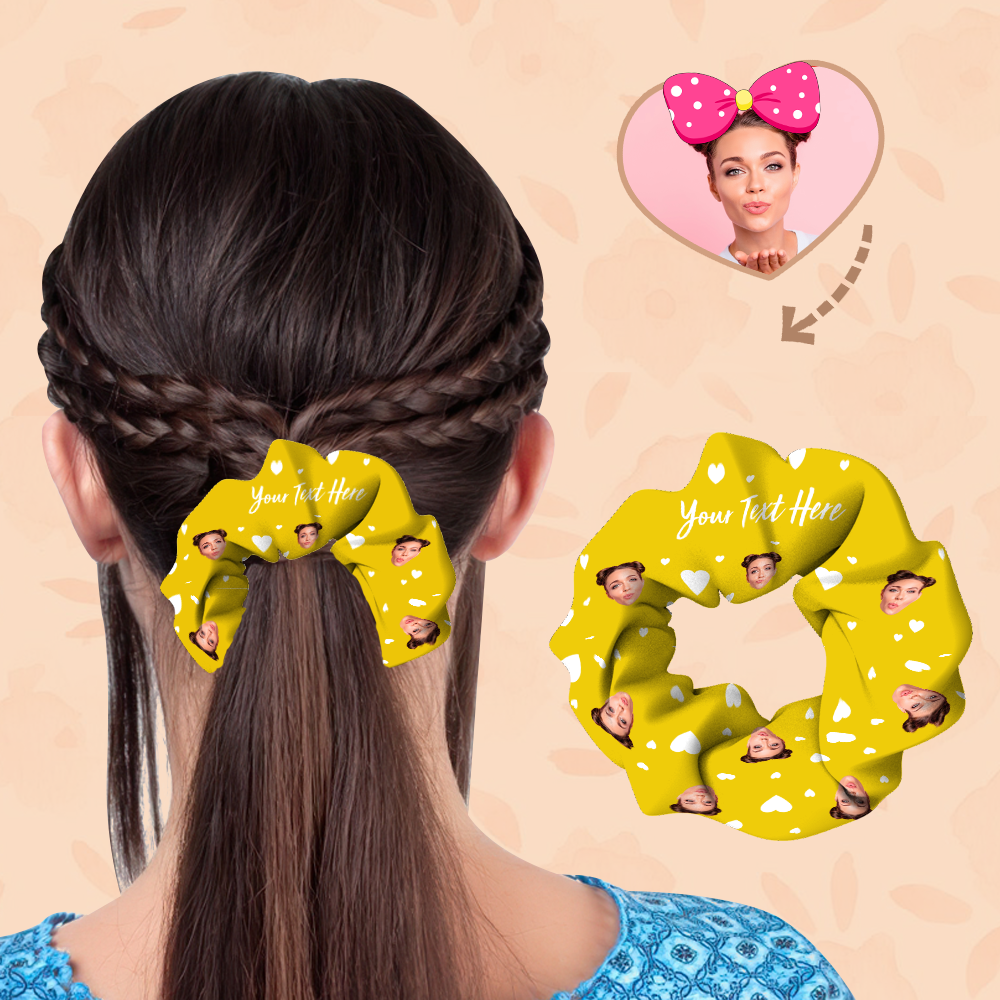 結婚式プレゼント-(3 個) カスタム フェイス オン ヘア シュシュ パーソナライズ テキスト追加 ポニーテール ホルダー ティアラ - ハート - ピンク