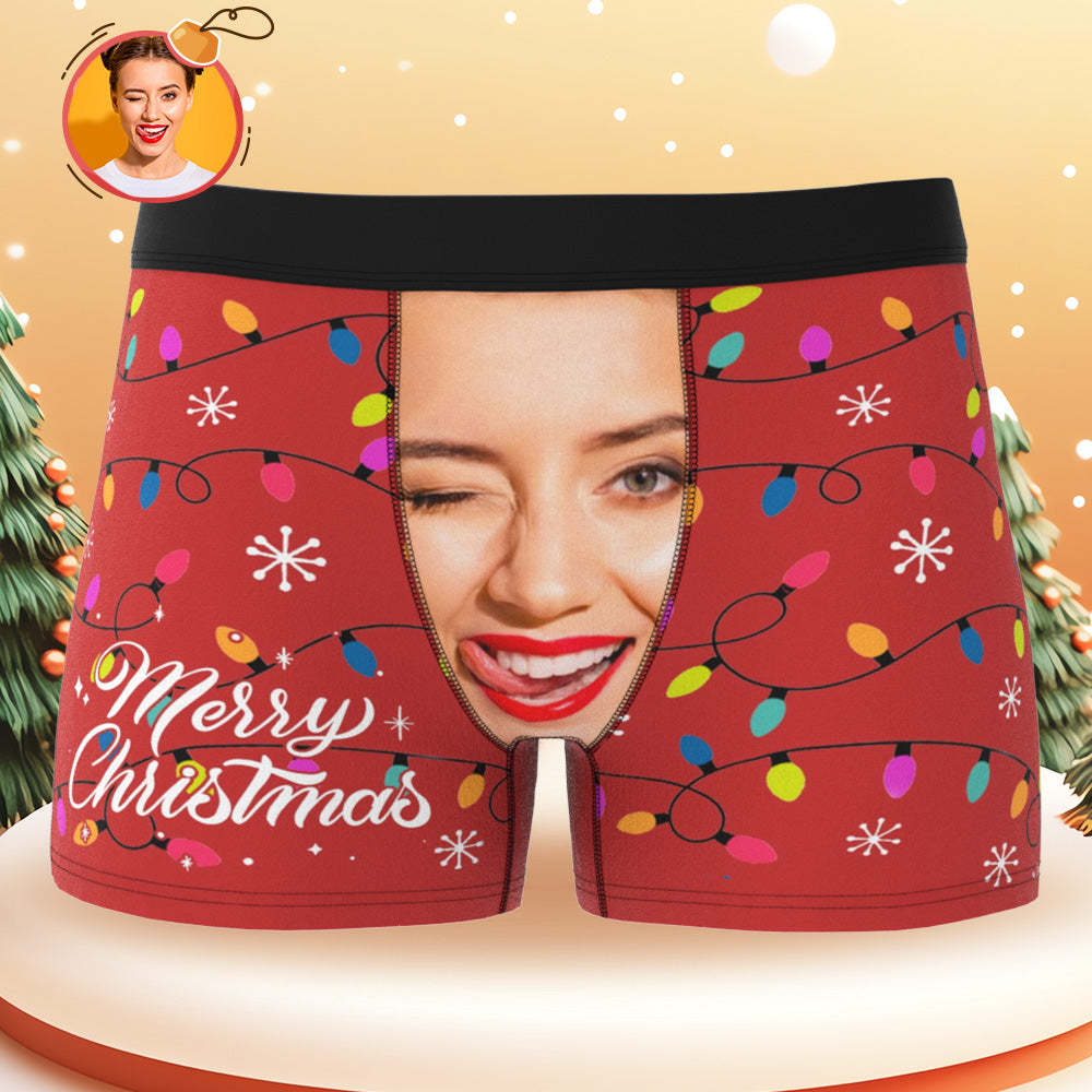 カスタムフェイスボクサーショーツ パーソナライズされたウエストバンド クリスマス用カジュアル下着 - 
