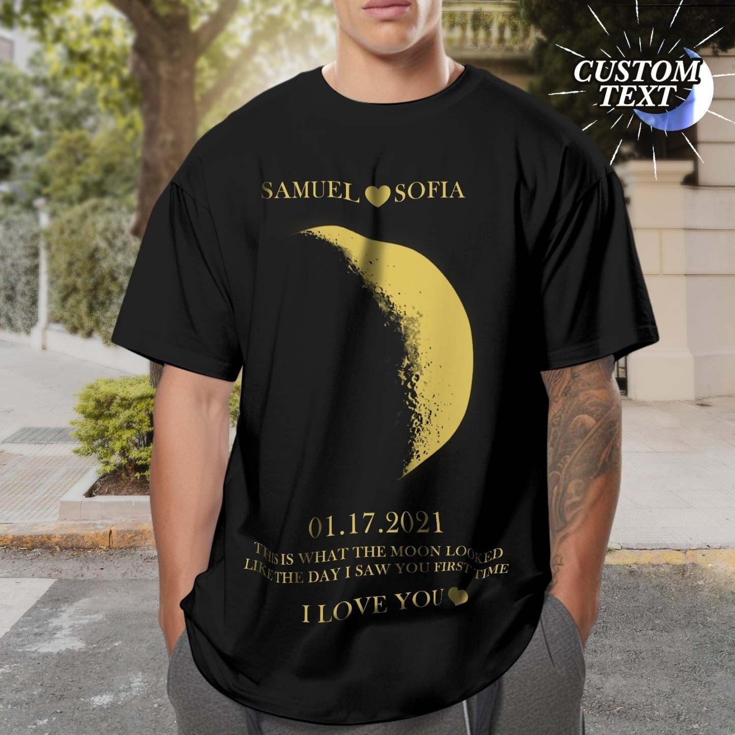 カスタム月相ムーンフェイズ＆ネームTシャツ名入れTシャツギフト