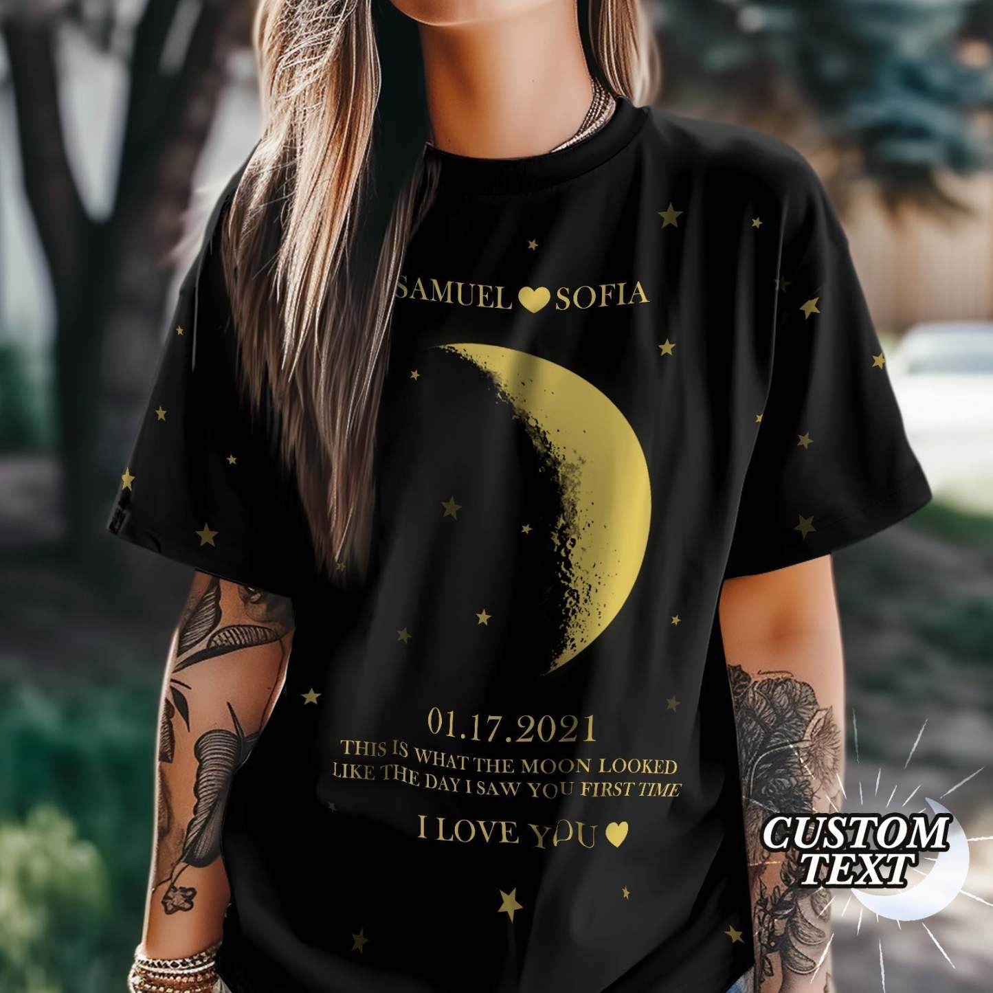 カスタム月相ムーンフェイズ＆ネームTシャツ名入れTシャツギフト
