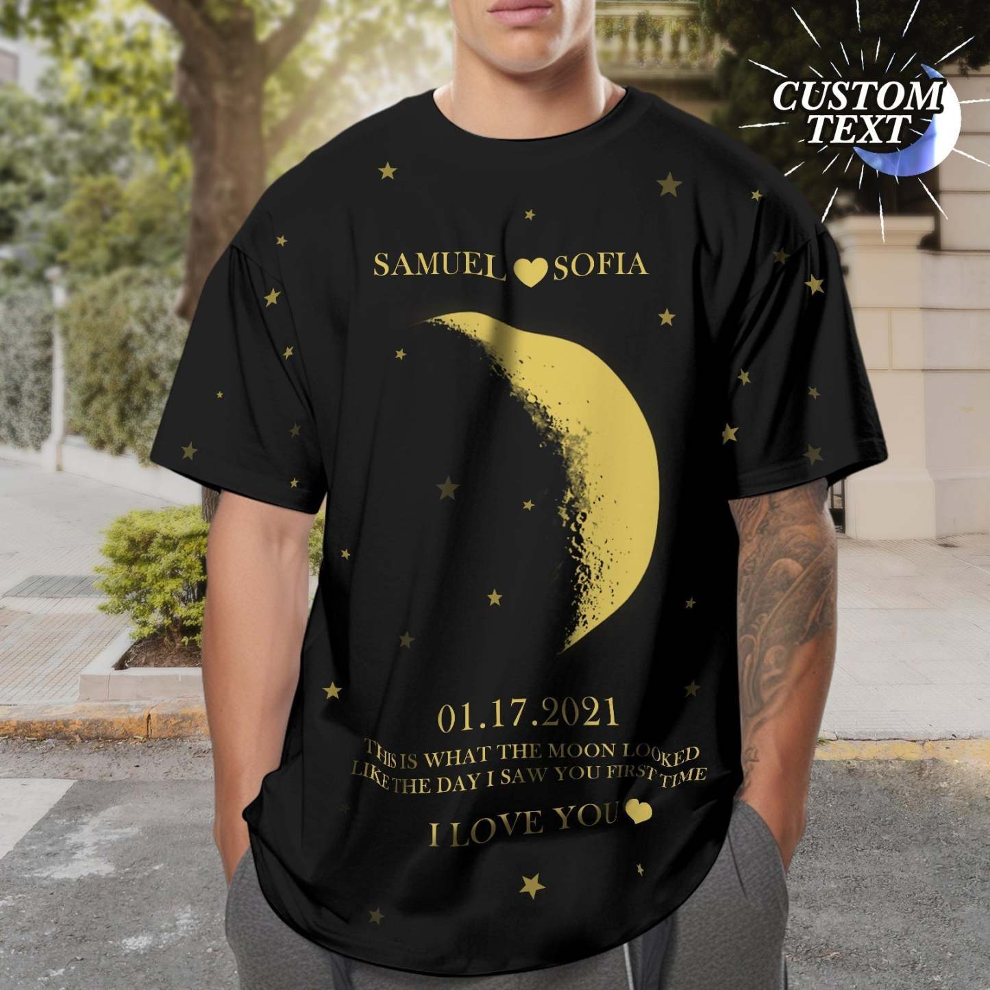 カスタム月相ムーンフェイズ＆ネームTシャツ名入れTシャツギフト