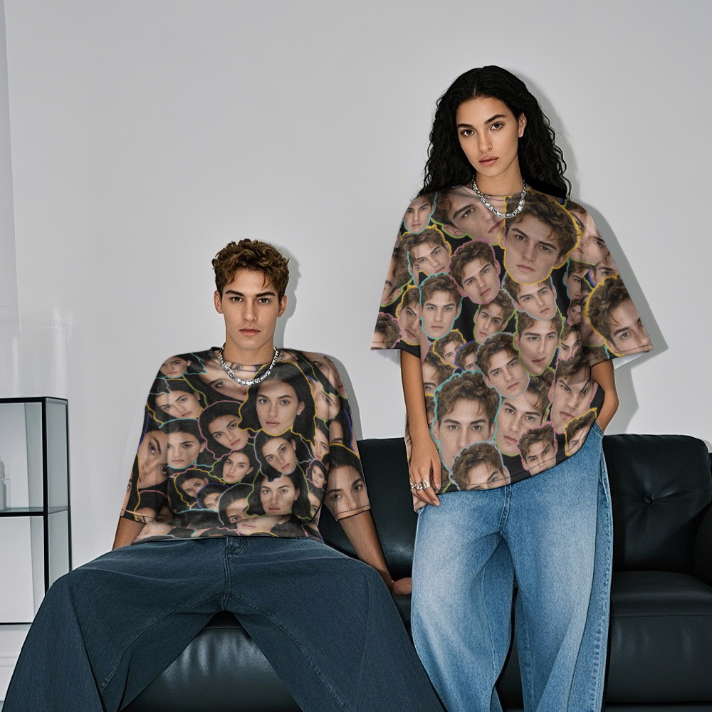 パーソナライズされたマッシュフェイス写真ヴィンテージtシャツカスタムフォトtシャツユニークなギフト - MademineJP