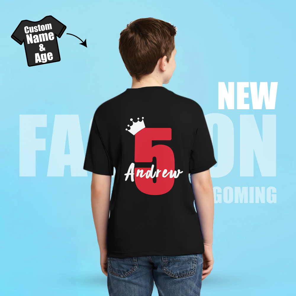 カスタム名前と年齢入れ可能なクラウンブラックTシャツ子供用Tシャツカスタム子供服ギフト