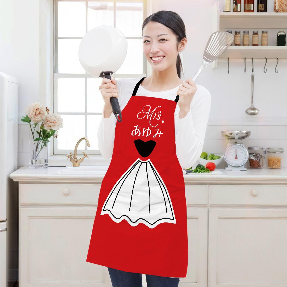 結婚式プレゼント-カスタム名前エプロン-写真入れ可能なキッチン首掛け式エプロンギフト-彼女や妻へ