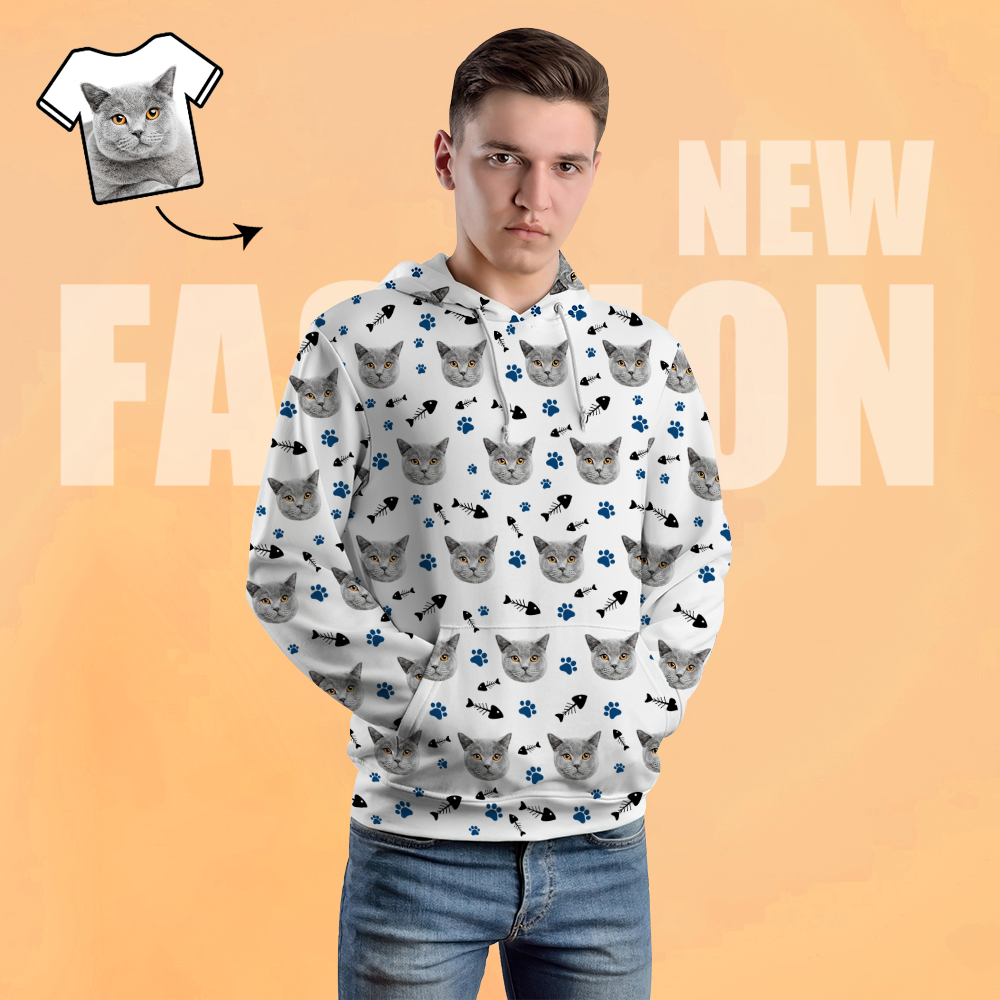 カスタムフェイスユニセックスパーカーカジュアルプリント写真白いパーカー男性女性用-子猫