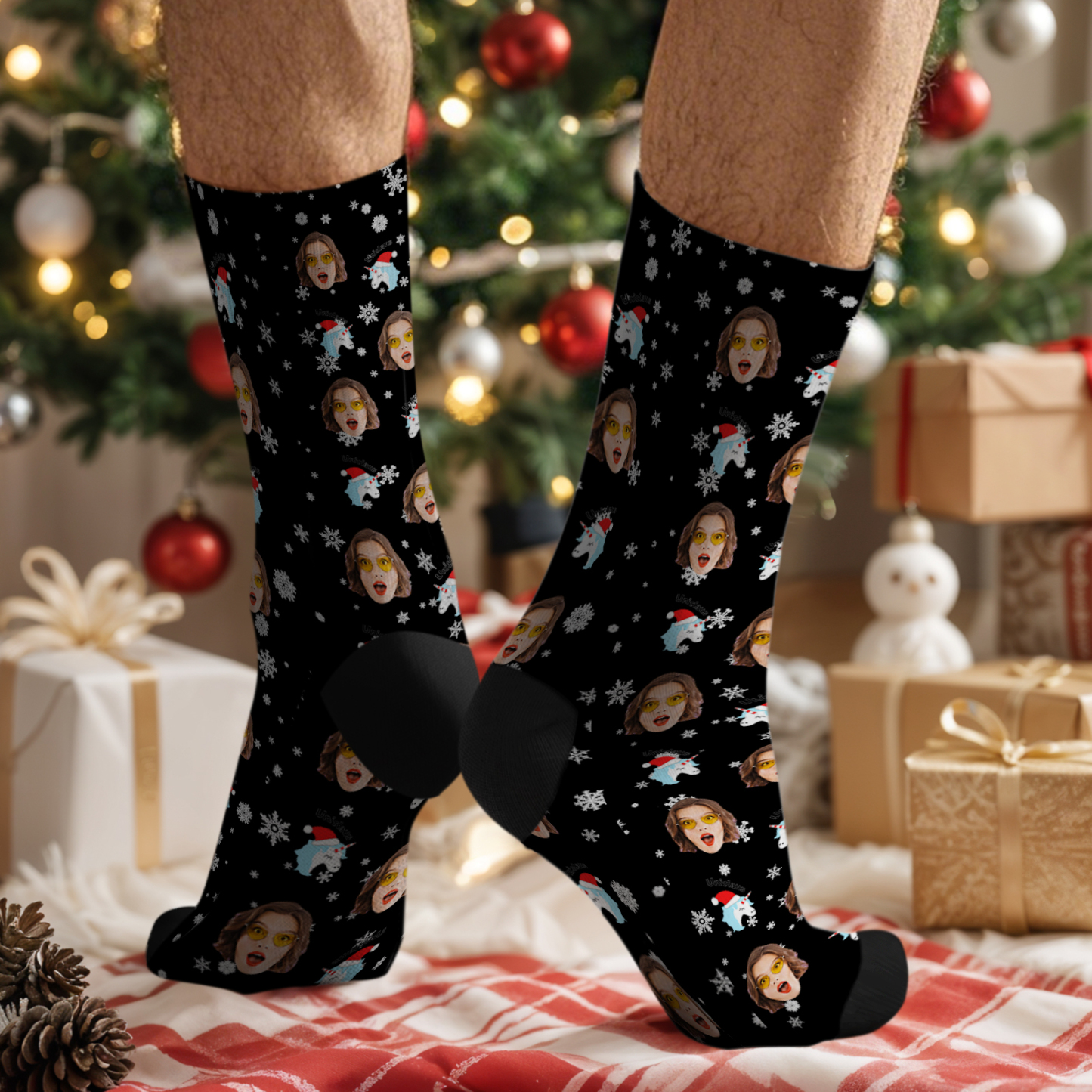 カスタムフォトクリスマスストッキングdiyクリスマスソックスパーソナライズホリデーソックスギフト - MademineJP