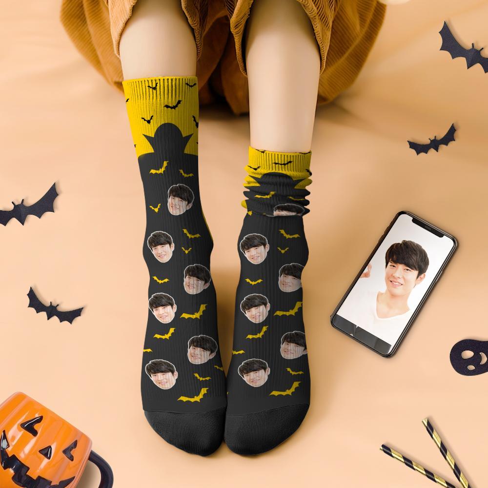 カスタムフェイスソックス-写真入り可能なオリジナル靴下-コウモリヴァンパイア柄のハロウィンプレゼント