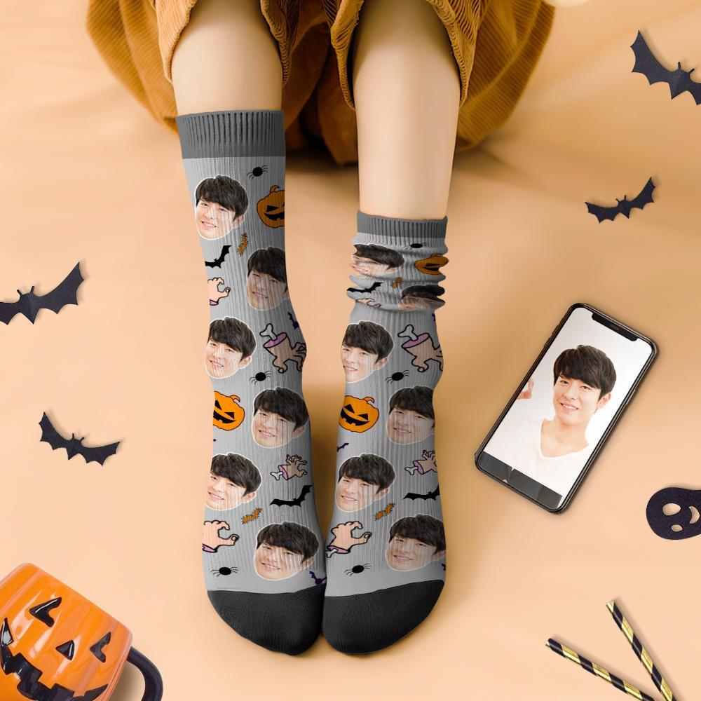カスタムフェイスソックス-写真入り可能なオリジナル靴下-カボチャと手柄のハロウィンプレゼント