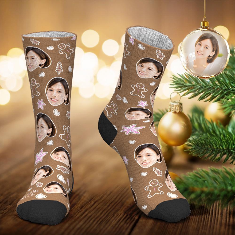 カスタムフェイスソックス-写真入り可能なオリジナルクリスマス靴下-ジンジャーブレッド人