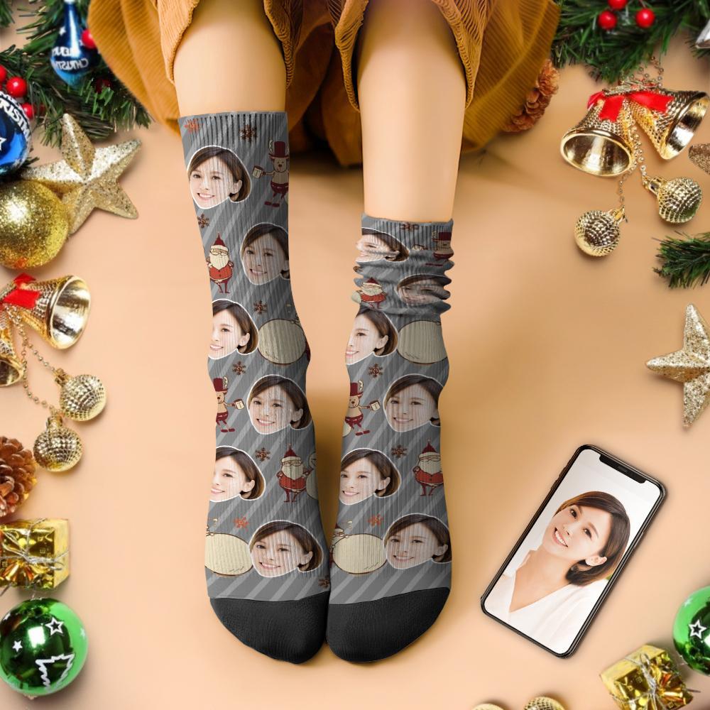 カスタムフェイスソックス-写真入り可能なオリジナルクリスマス靴下-トナカイとサンタ