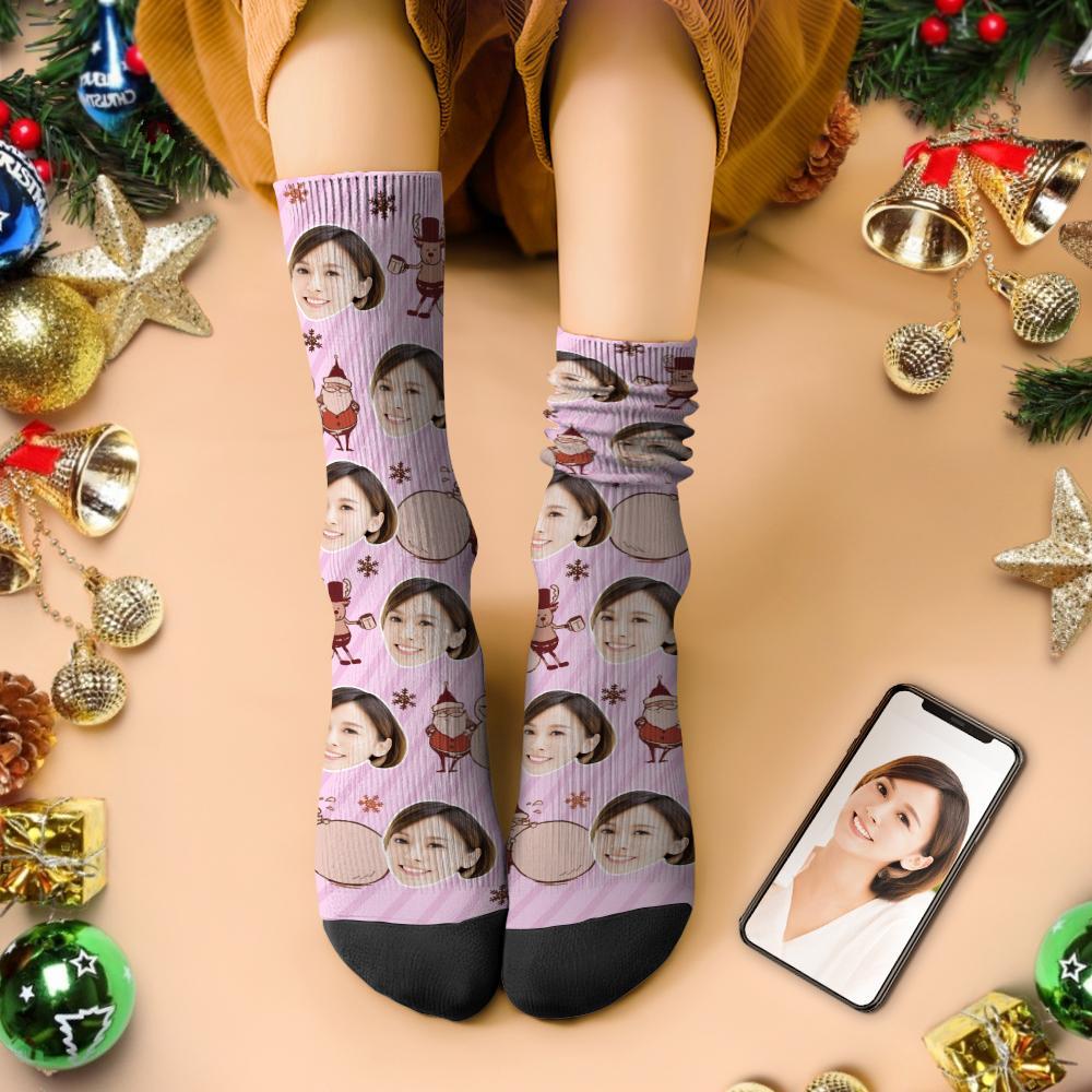 カスタムフェイスソックス-写真入り可能なオリジナルクリスマス靴下-トナカイとサンタ