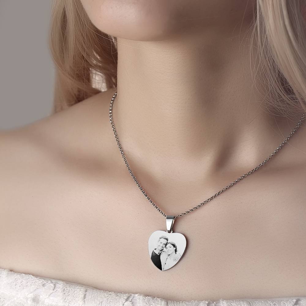 Women's Stainless Steel Photo Engraved Heart Pendant