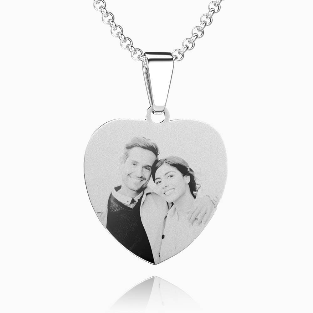 Women's Stainless Steel Photo Engraved Heart Pendant