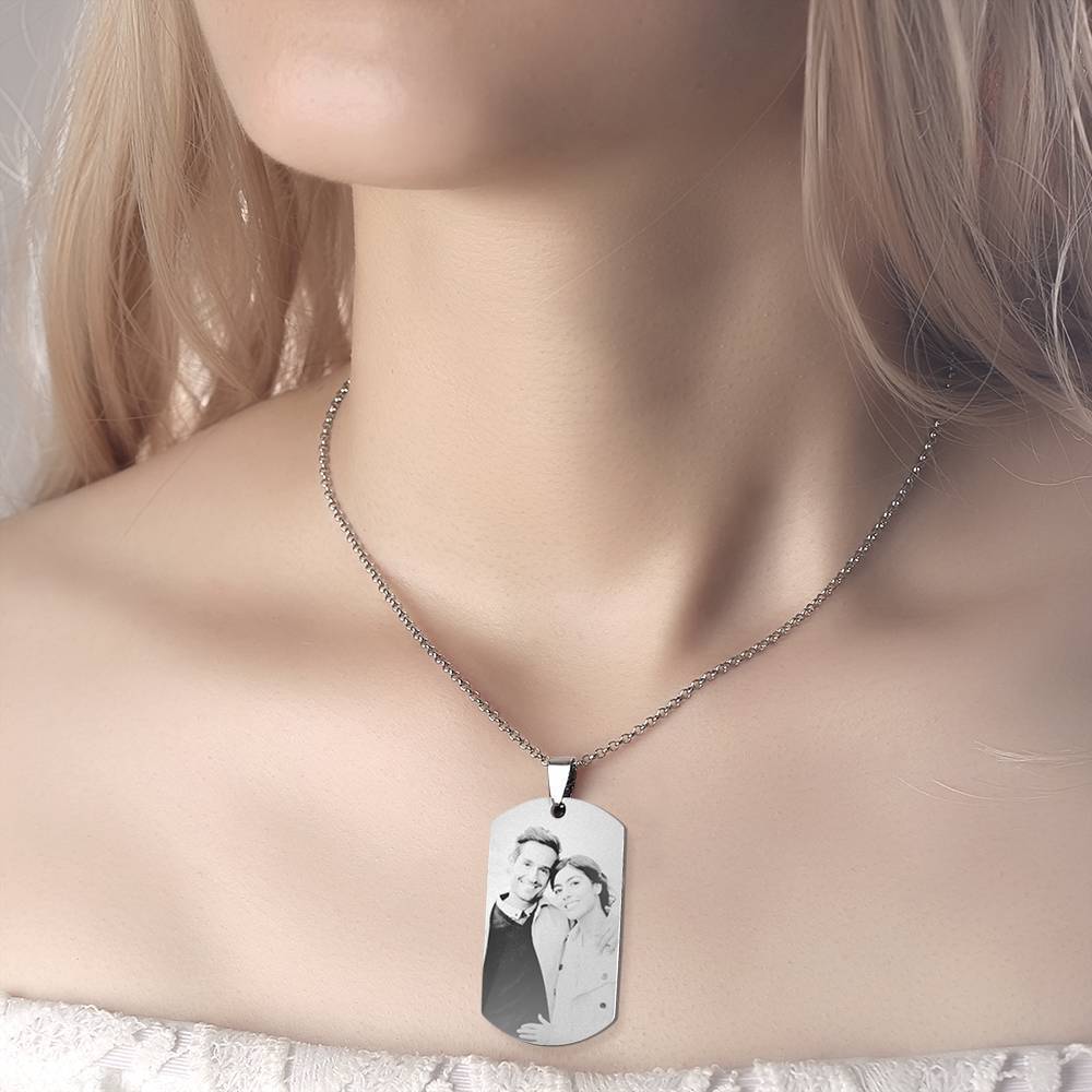 Women's Stainless Steel Photo Dog Tag Engraved Photo Pendant