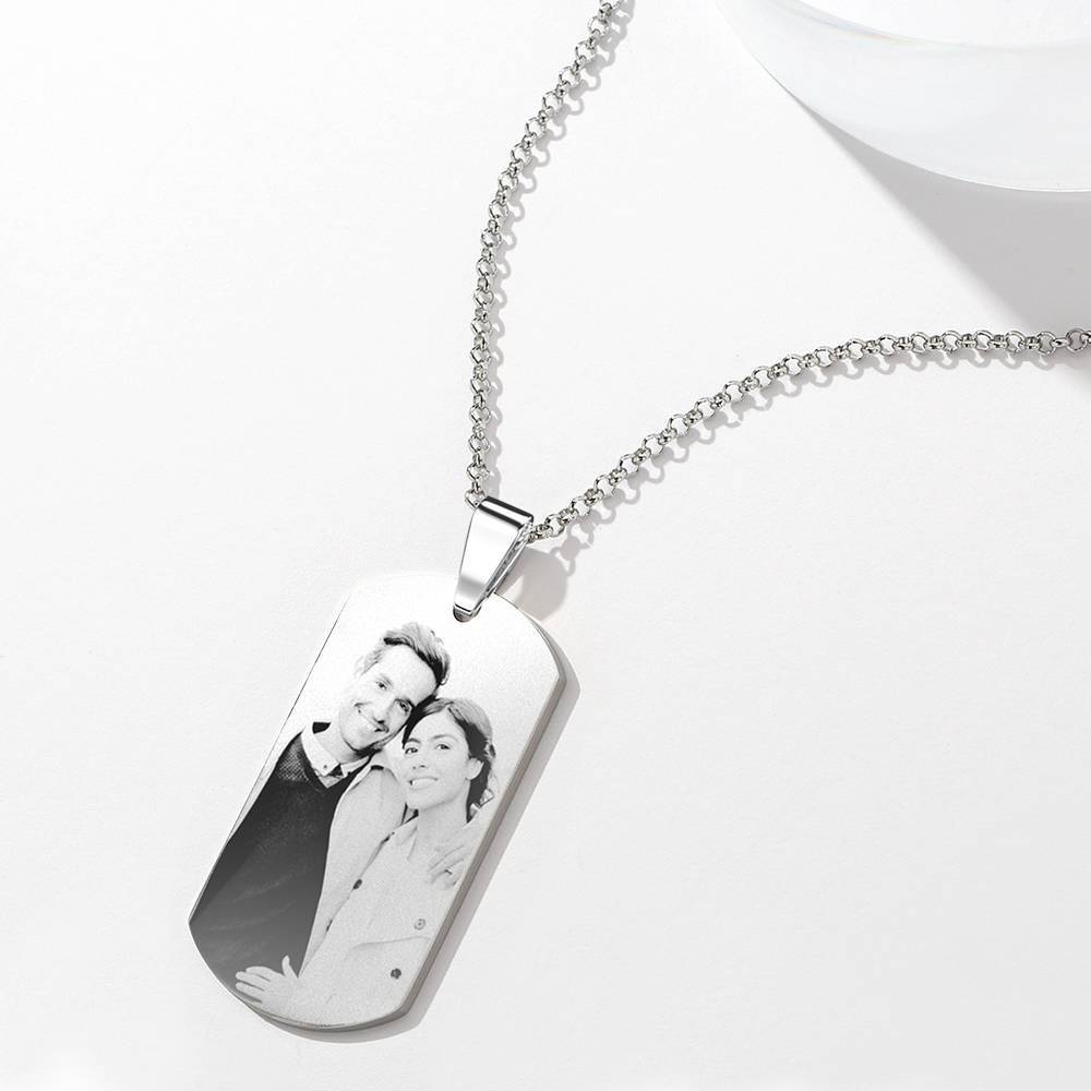Women's Stainless Steel Photo Dog Tag Engraved Photo Pendant