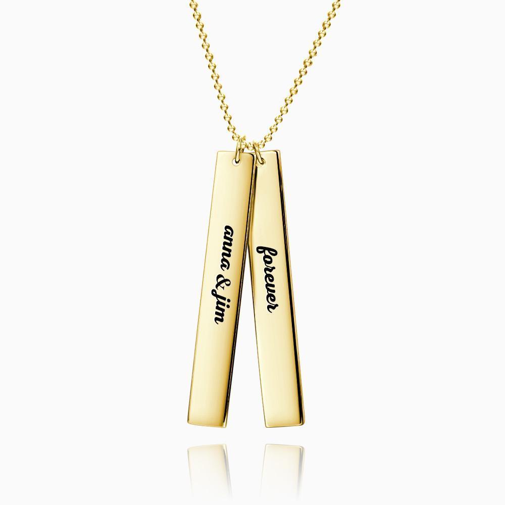 Vertical Two Bar Necklace With Engraving 14k Gold Plated Silver