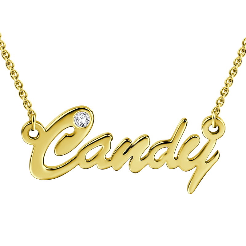 0.02CT Diamond Name Necklace 14K Gold Plated