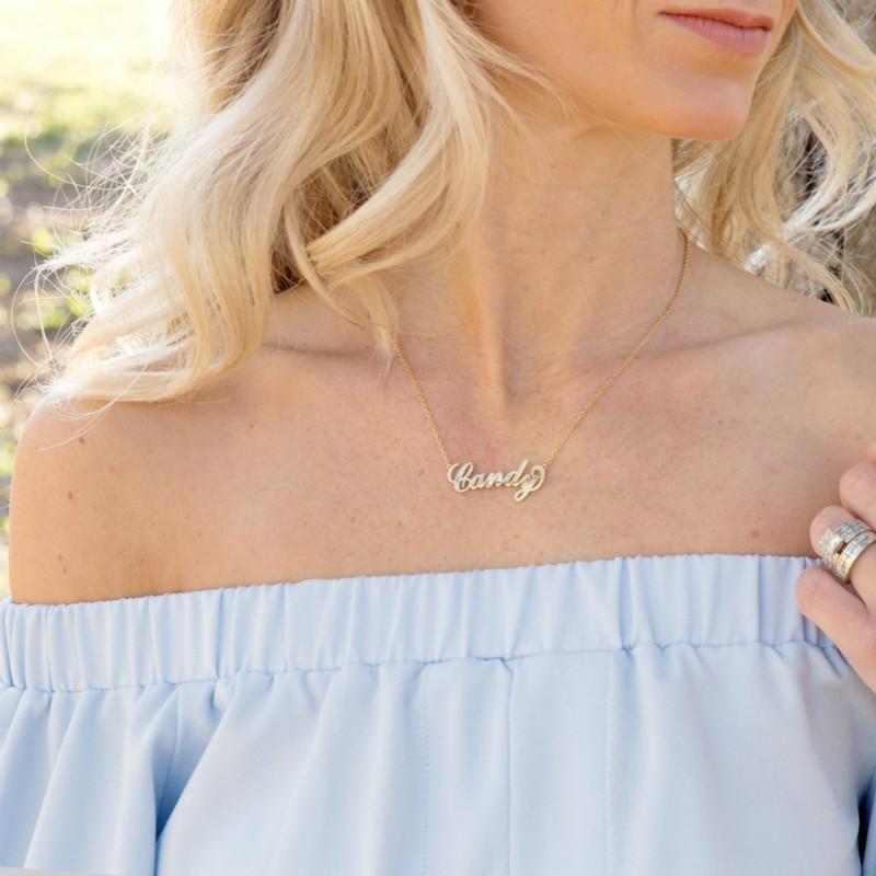 Custom "Carrie" Style Name Necklace In 14k Gold Plated