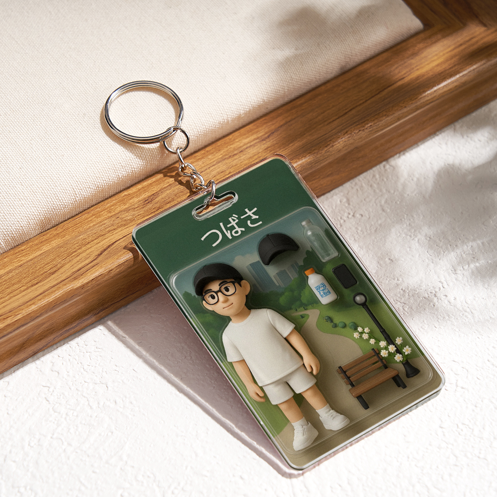 2d効果アクションフィギュアパックパッケージおもちゃ箱スタイルのアートギフトパーソナライズされたアクリルキーチェーンギフトママへの贈り物