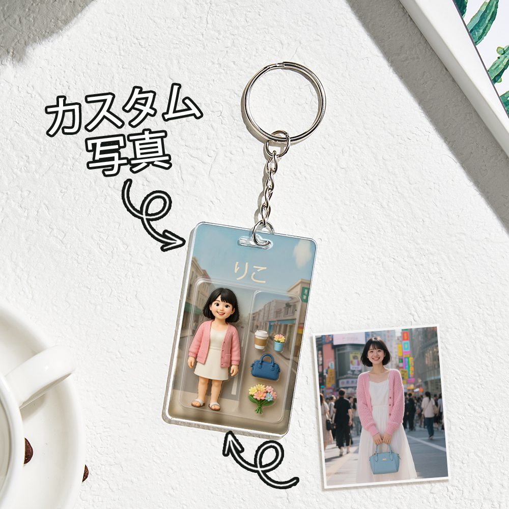 2d効果アクションフィギュアパックパッケージおもちゃ箱スタイルのアートギフトパーソナライズされたアクリルキーチェーンギフト母親への贈り物