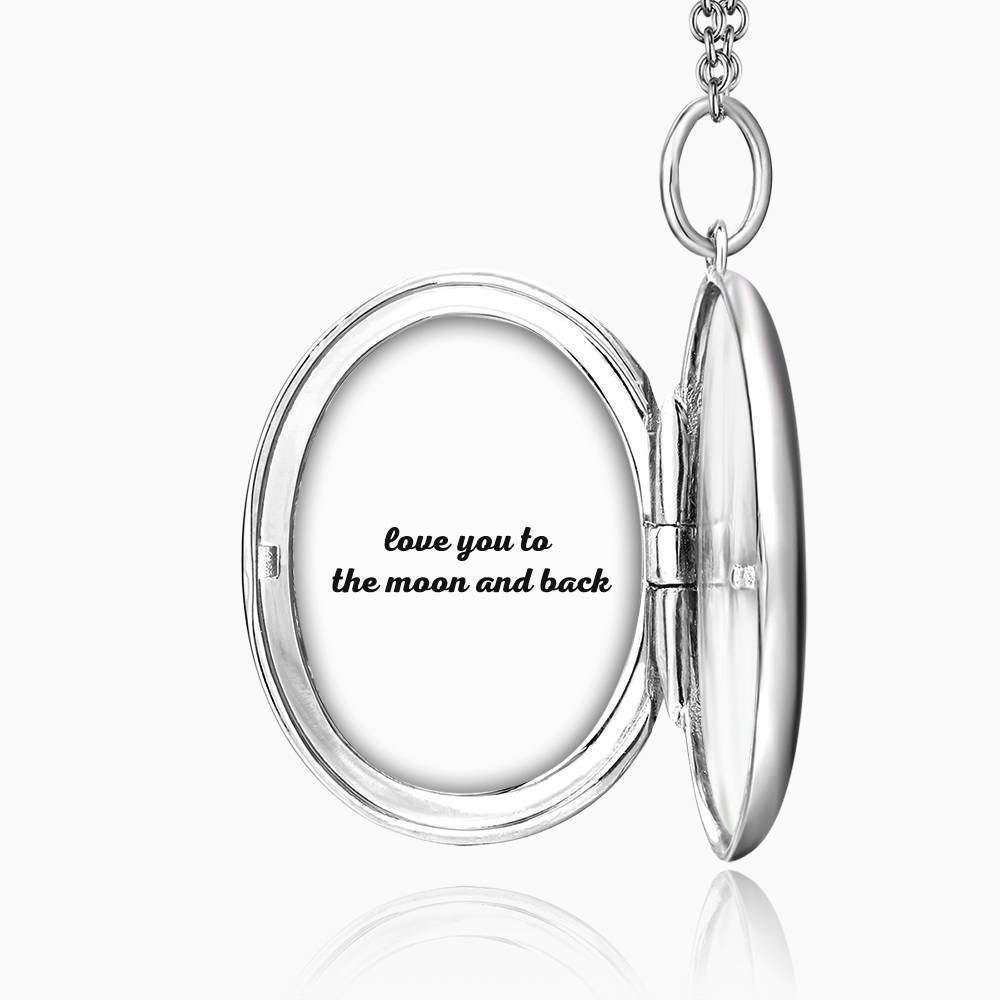Oval Photo Locket Necklace With Engraving Platinum Plated