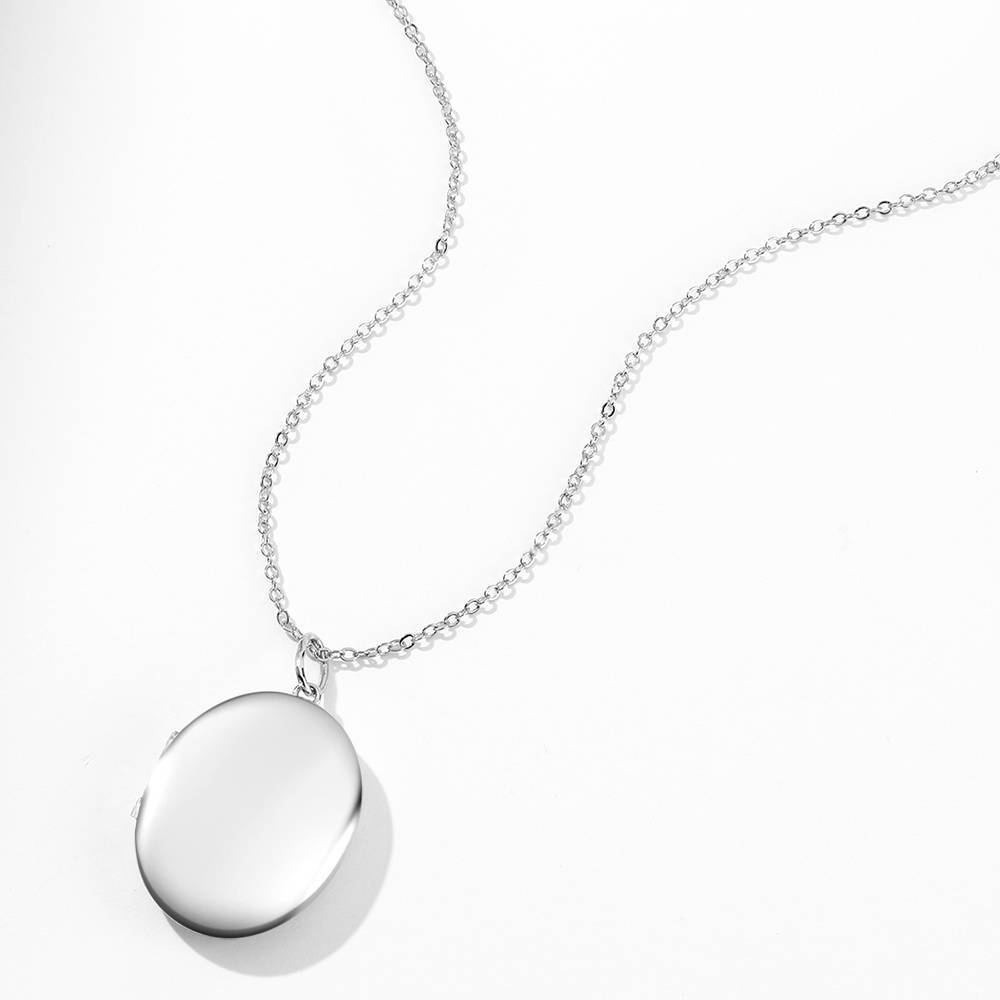 Oval Photo Locket Necklace With Engraving Platinum Plated