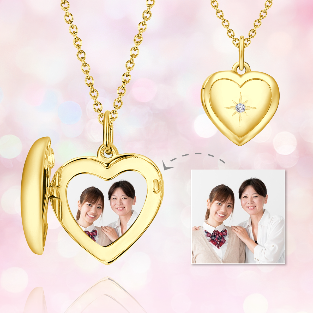 スタープリンティングフォトロケットネックレスK14ゴールドメッキ