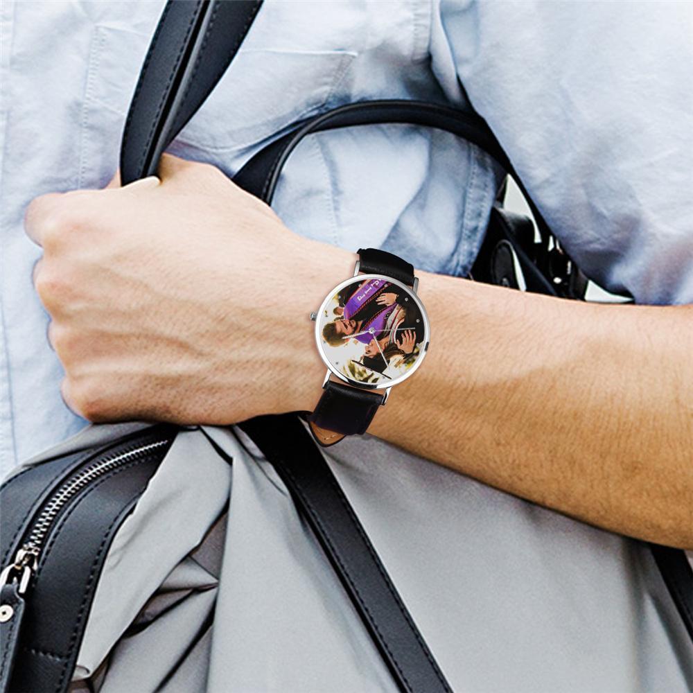 Photo Watch - Personalized Men's Engraved Watch Black Strap
