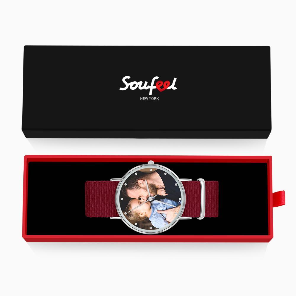 Photo Engraved Watch, Custom Your Own Photo Watch with Red Strap - Women