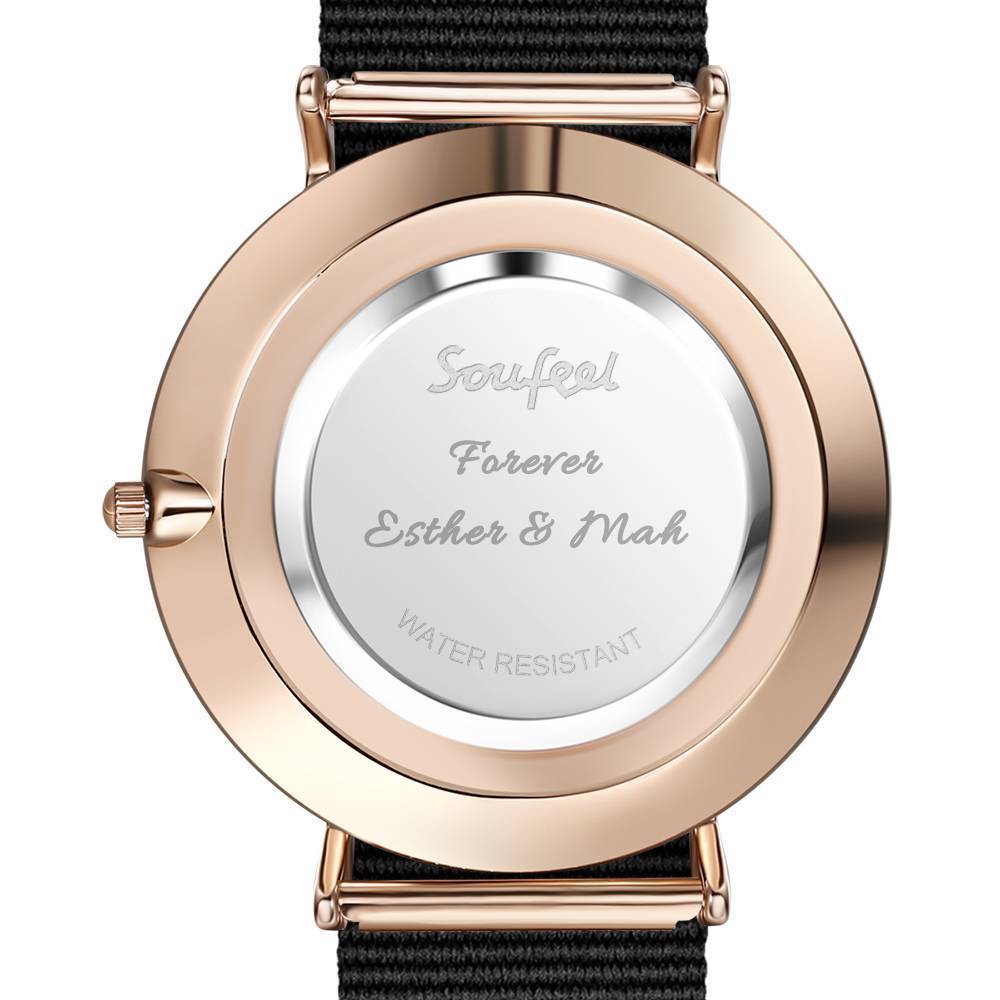 Engraved Watch, Photo Watch with Luminous Pointer Black Strap - Men's