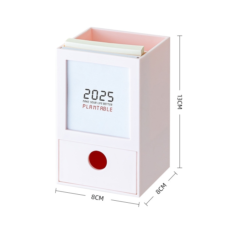 2026 クリエイティブ ペンホルダー カレンダー デスクオーガナイザー スタイリッシュ デスクトップカレンダー 8*8*13cm - MademineJP