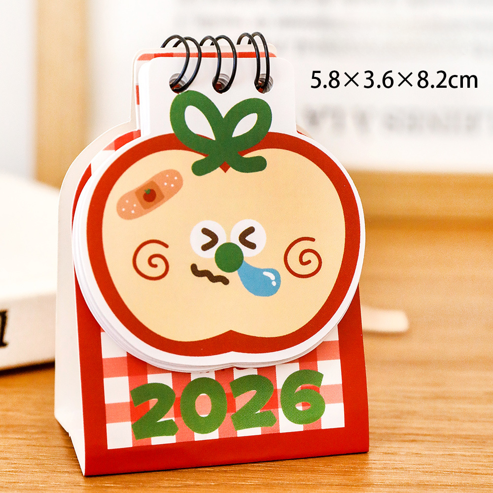 かわいいミニアップルカレンダー 2026 ミニキッズデスクトップカレンダー かわいいデスクトップカレンダー 子供用 - 6.3*3.6*8.2cm - MademineJP