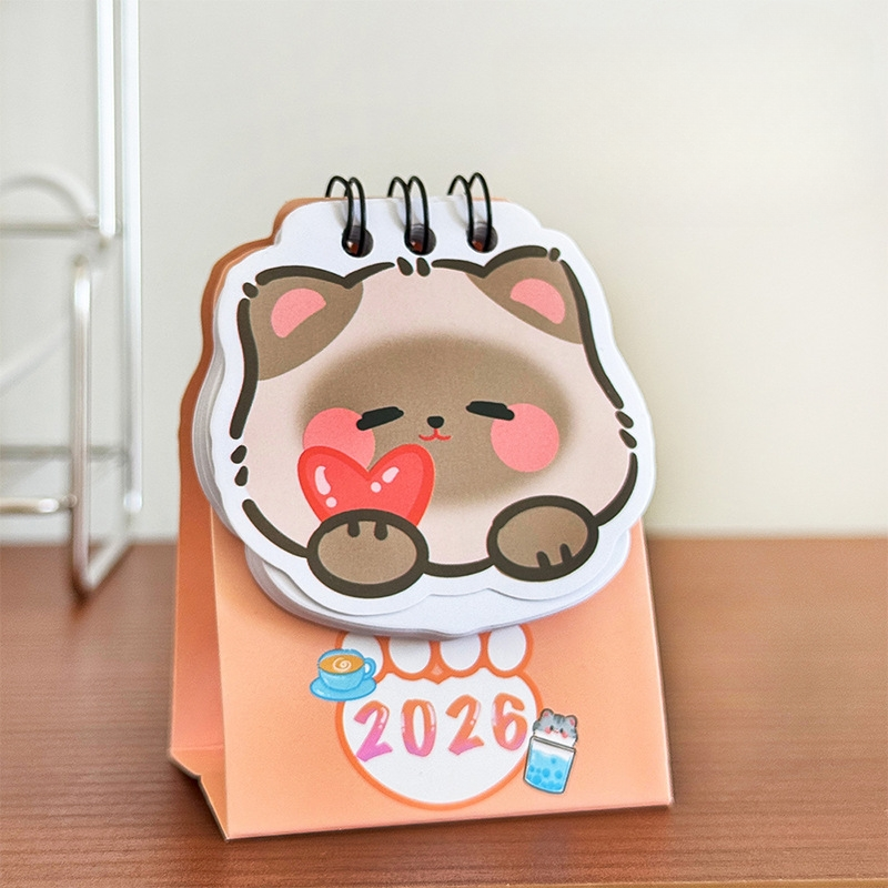 ミニ猫ペットカレンダー 2026 猫好きのためのかわいい卓上カレンダー - 4.4*5.7*8cm - MademineJP
