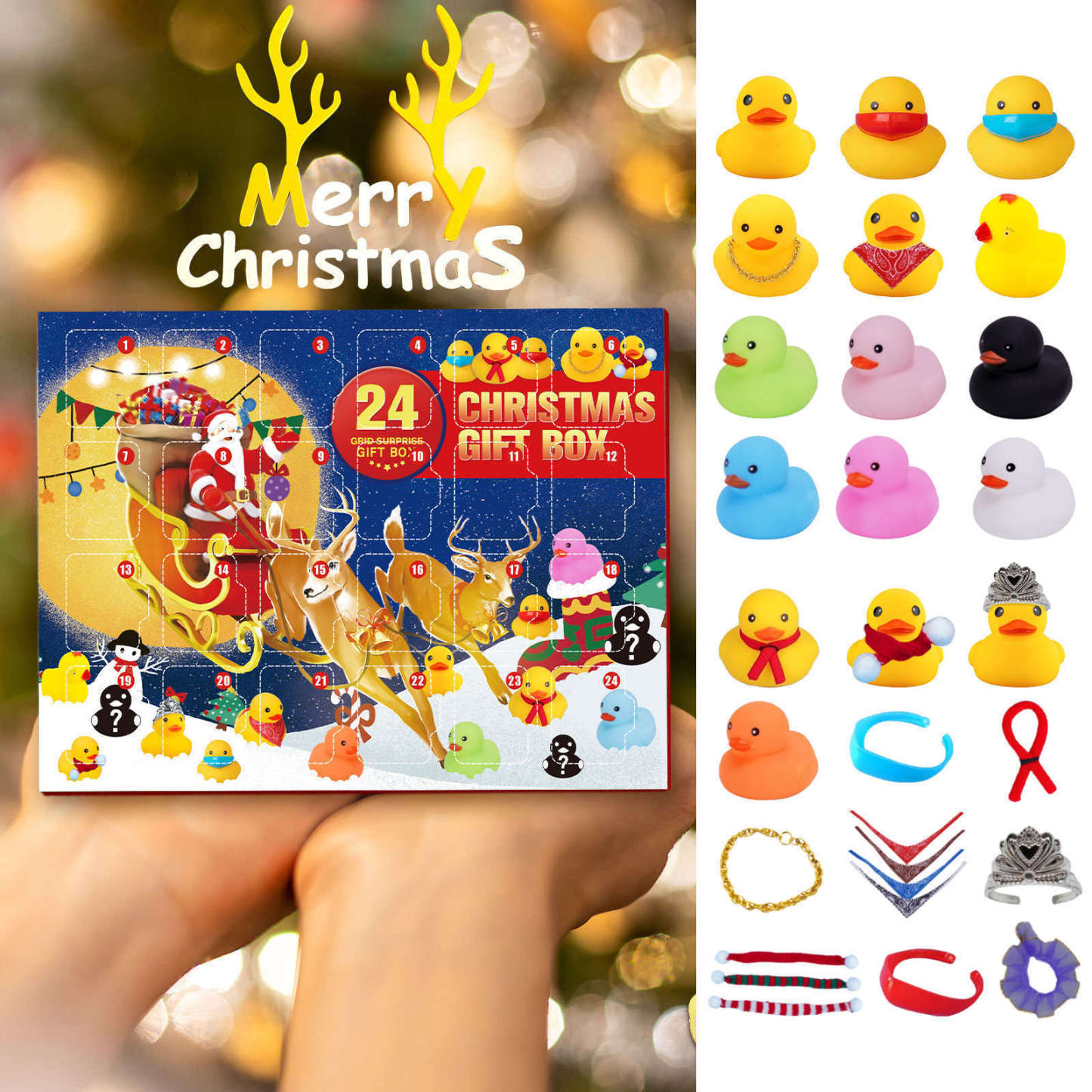 クリスマス ゴム製アヒル アドベントカレンダー 24日間 サプライズボックス かわいいホリデーダックおもちゃ ブラインドボックス お子様へのギフト - MademineJP