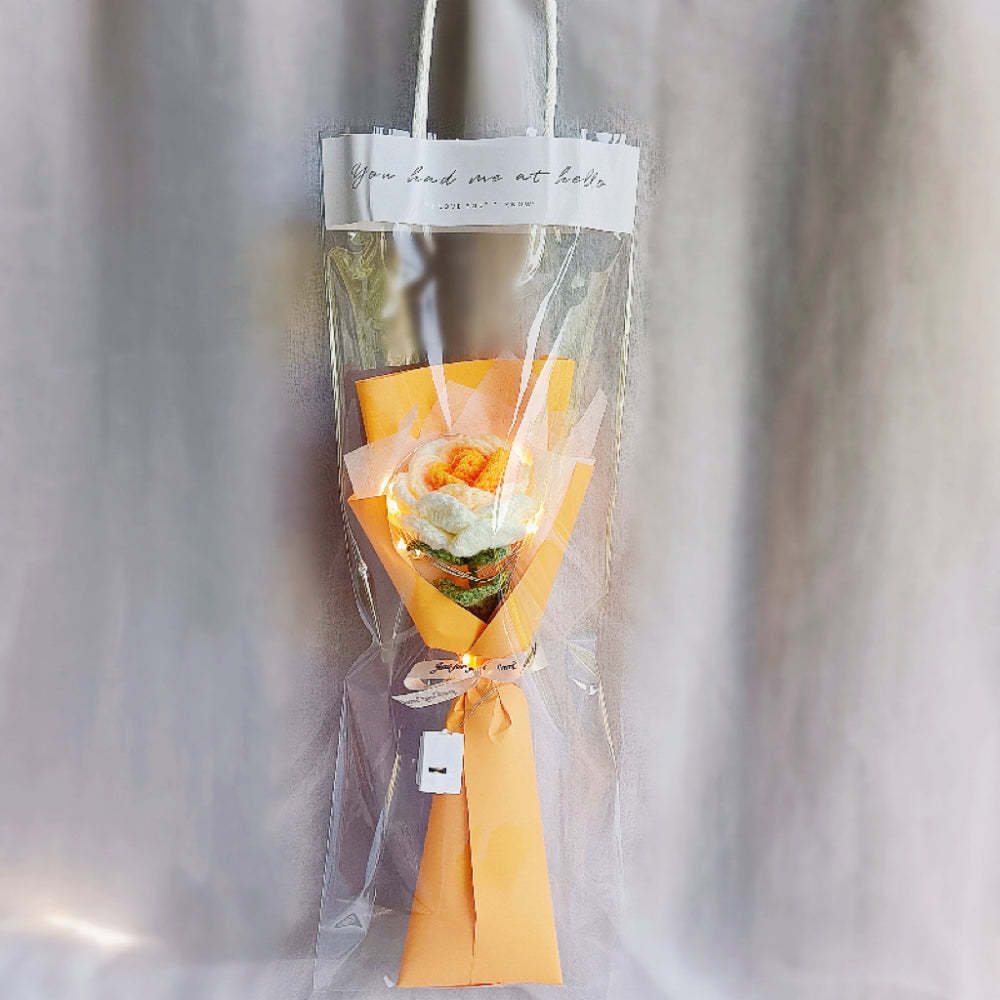 かぎ編み花1本手編みのリボン付き花恋人へのプレゼント