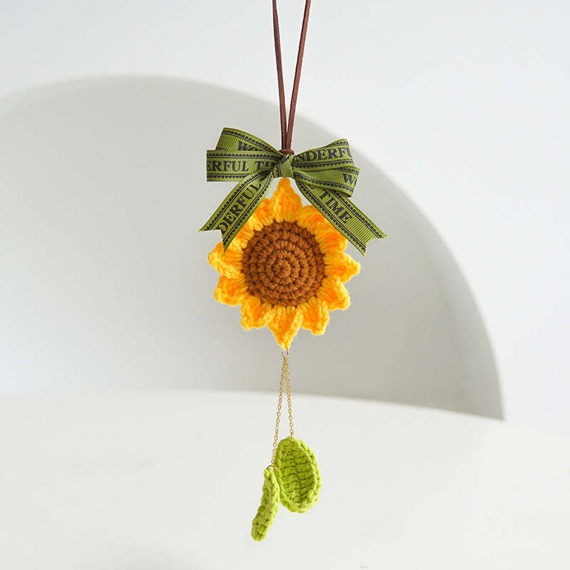 かぎ針編み花造花手作りの編み物-ひまわり編み車鏡飾り
