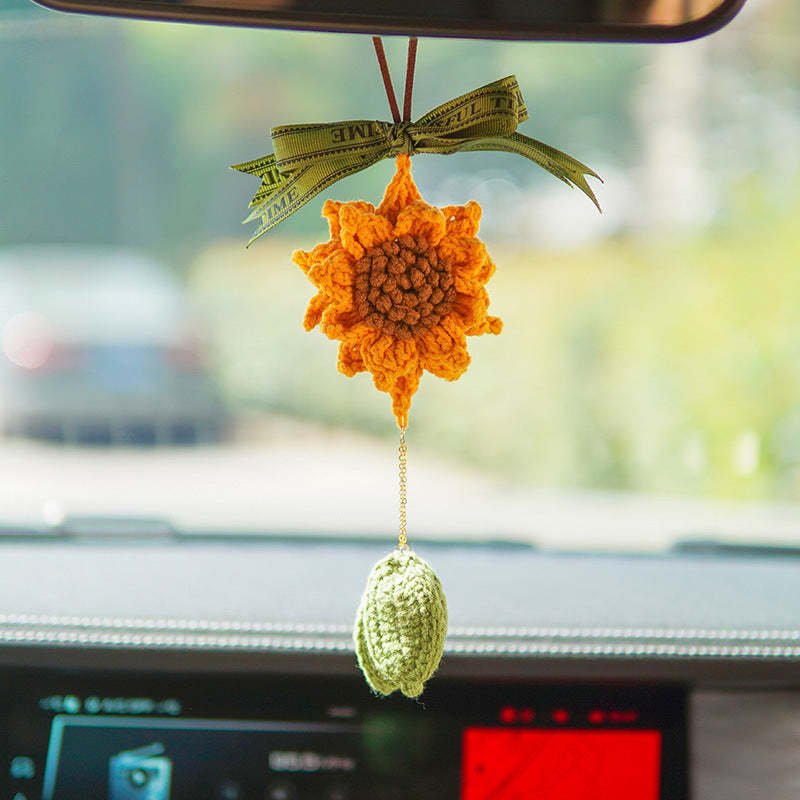 かぎ針編み花造花手作りの編み物-ひまわり編み車鏡飾り