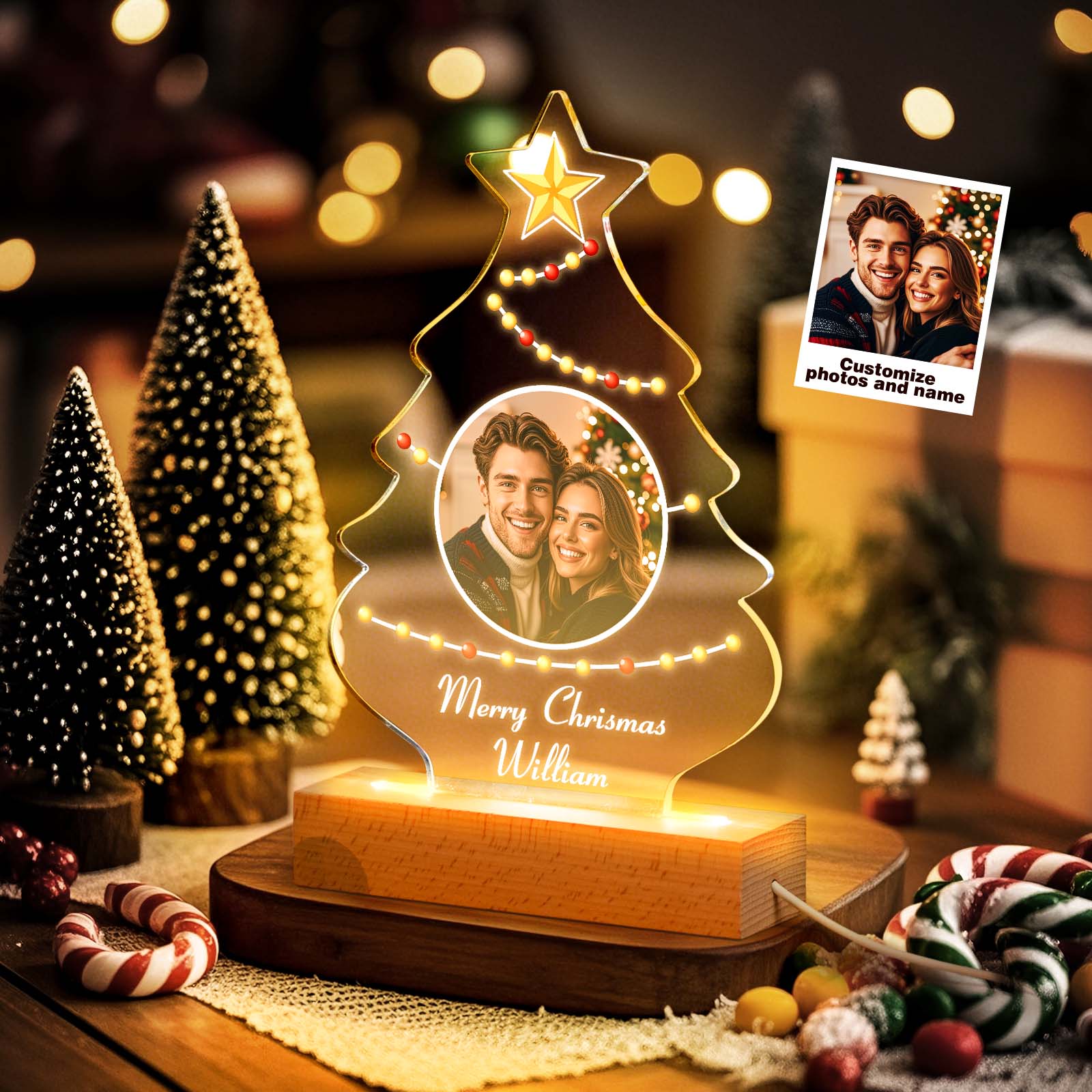 カスタムクリスマスナイトライト パーソナライズされた写真のクリスマスランプ クリスマスツリーランプ