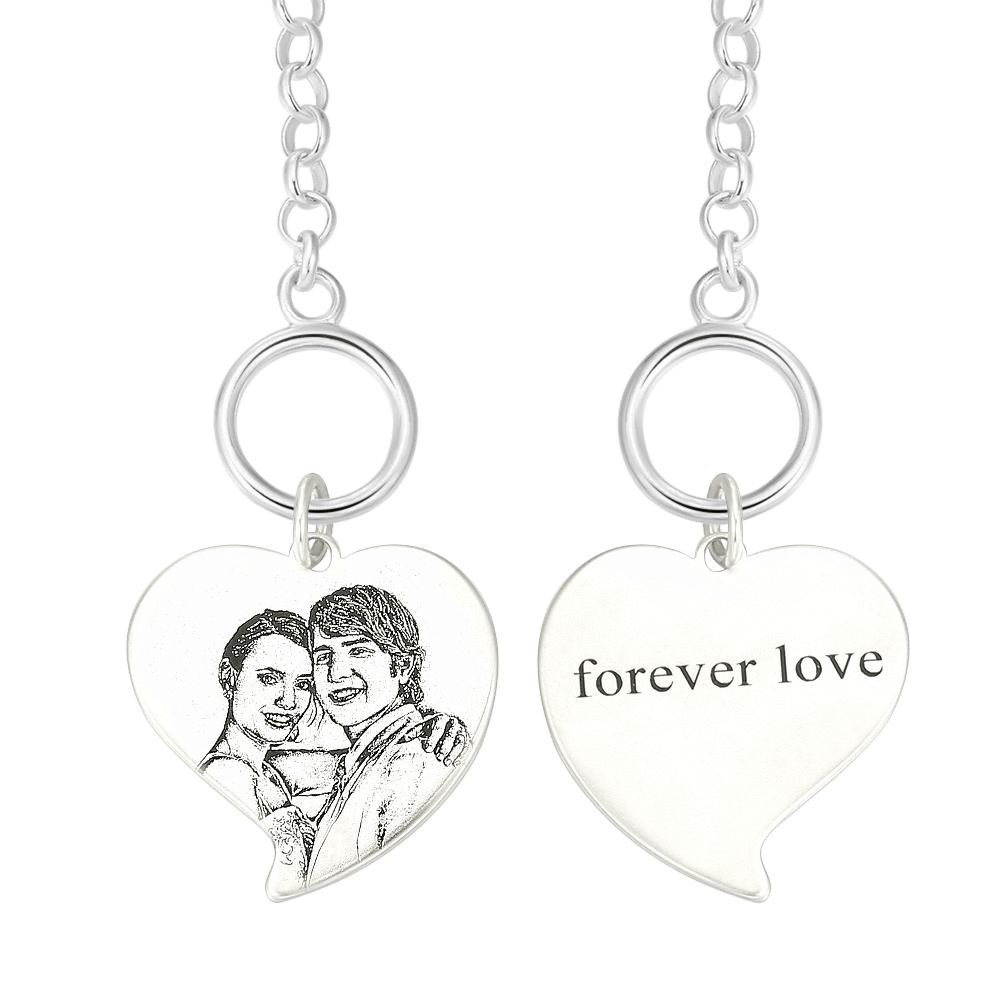 Women's Heart Photo Engraved Tag Bracelet With Engraving Silver