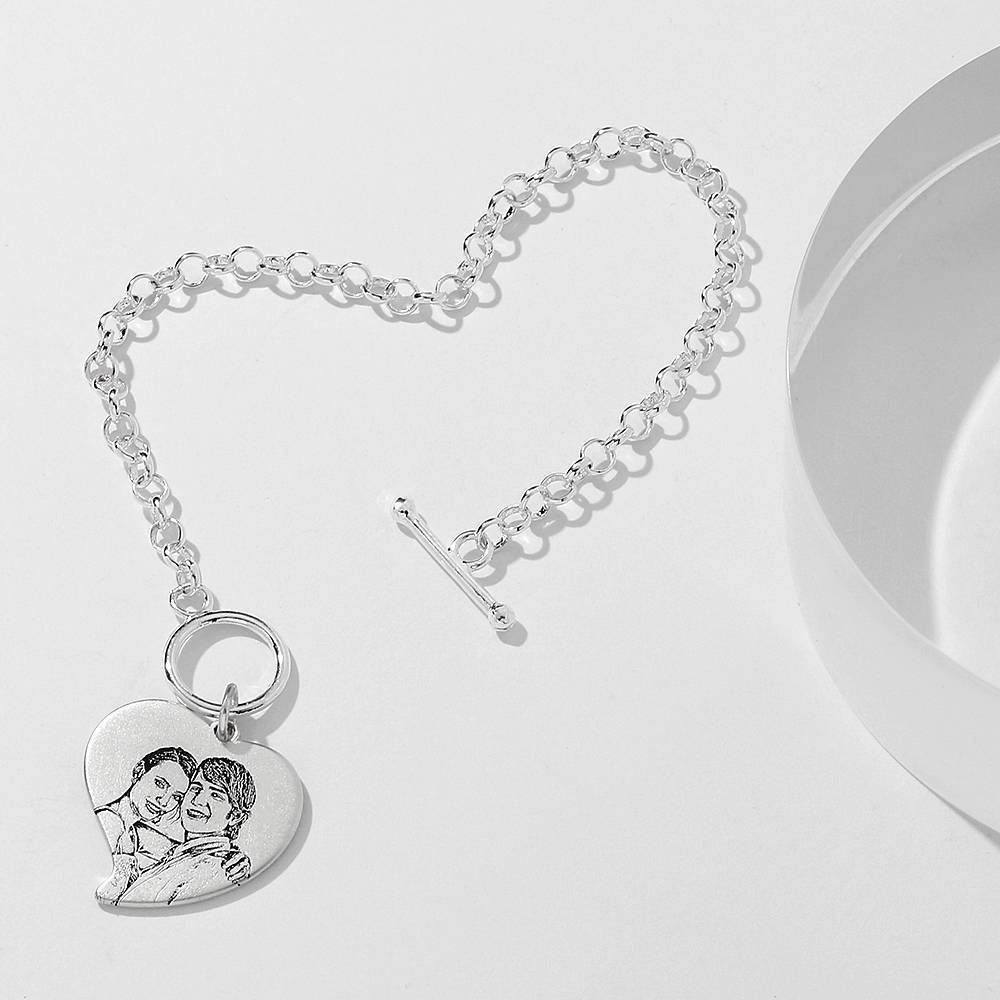 Women's Heart Photo Engraved Tag Bracelet With Engraving Silver