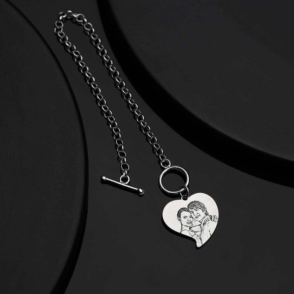 Women's Heart Photo Engraved Tag Bracelet With Engraving Silver