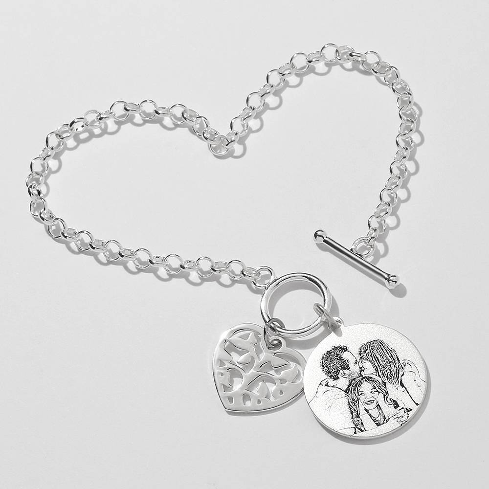 Women's Photo Engraved Tag Bracelet With Engraving Silver