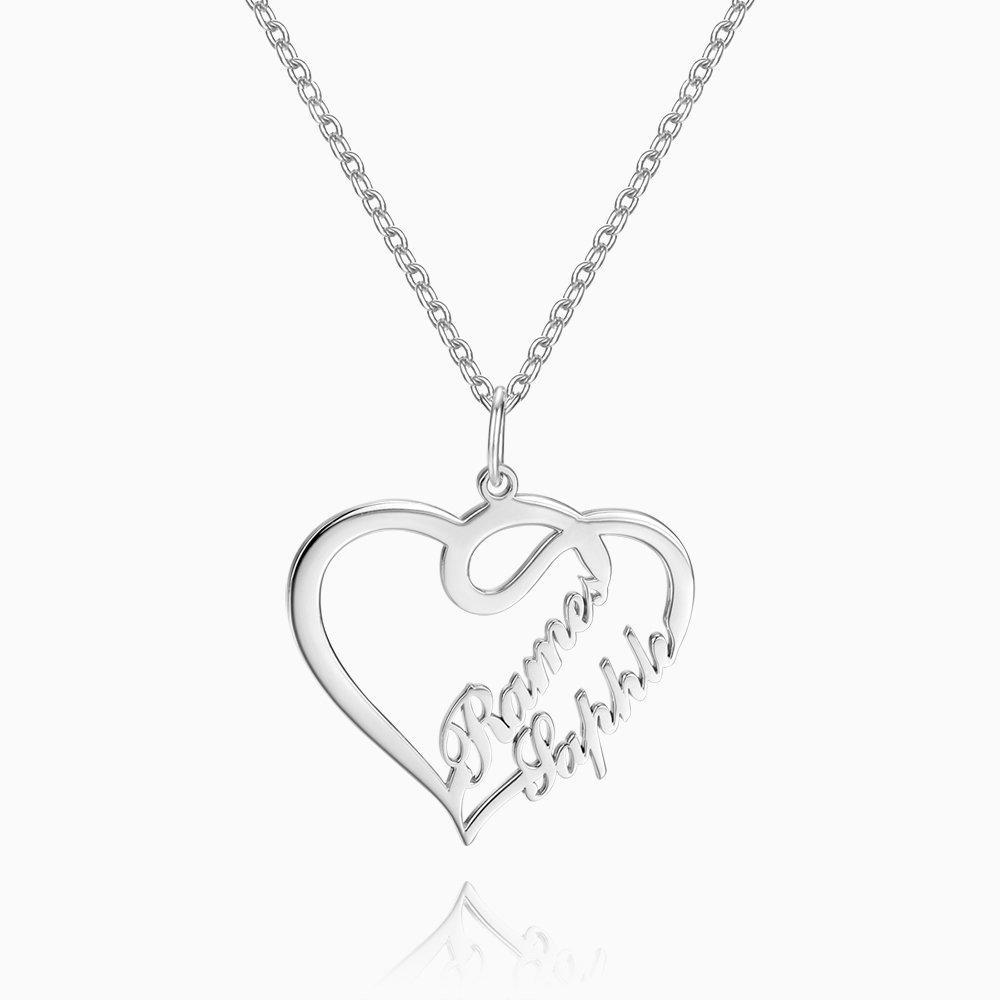 Overlapping Heart Two Name Necklace Silver