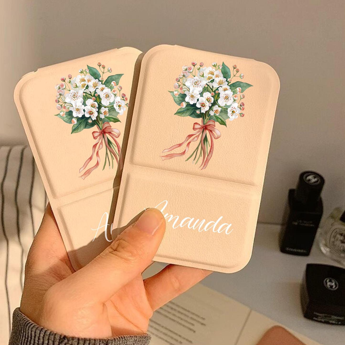 パーソナライズされたメイクアップミラー 母の日ギフト 名前入りポケットミラー カスタム折りたたみ式メイクアップミラー