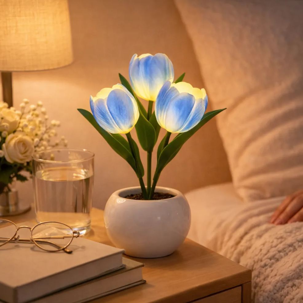調光可能なチューリップ型ledナイトライト,ロマンチックなプラグインランプ,造花,母の日のプレゼントに最適 -