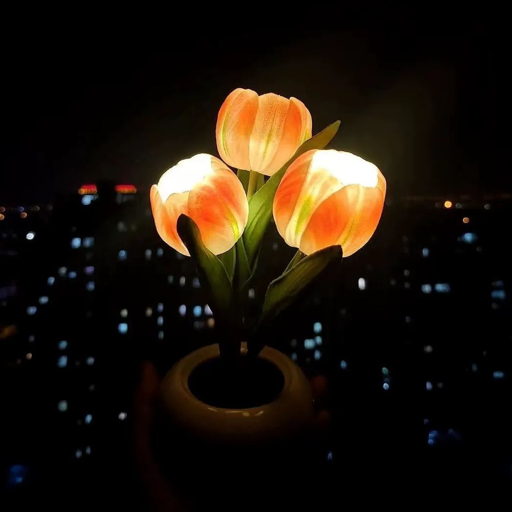 調光可能なチューリップ型ledナイトライト,ロマンチックなプラグインランプ,造花,母の日のプレゼントに最適 -