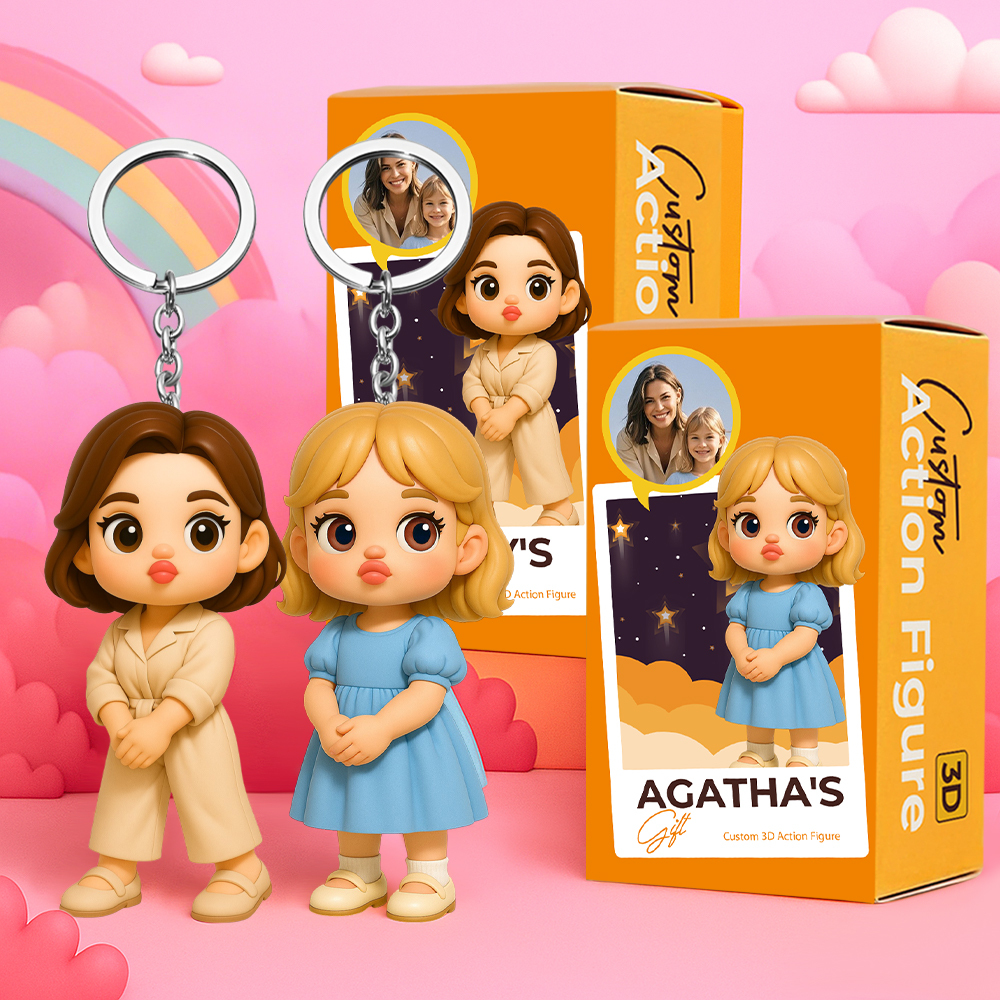 カスタム3d漫画キャラクターキーチェーン.かわいいふくれっ面スタイルのミニフィギュア.お母さん,奥さん,ガールフレンド,娘さん,お友達へのユニークなギフト. - MademineJP