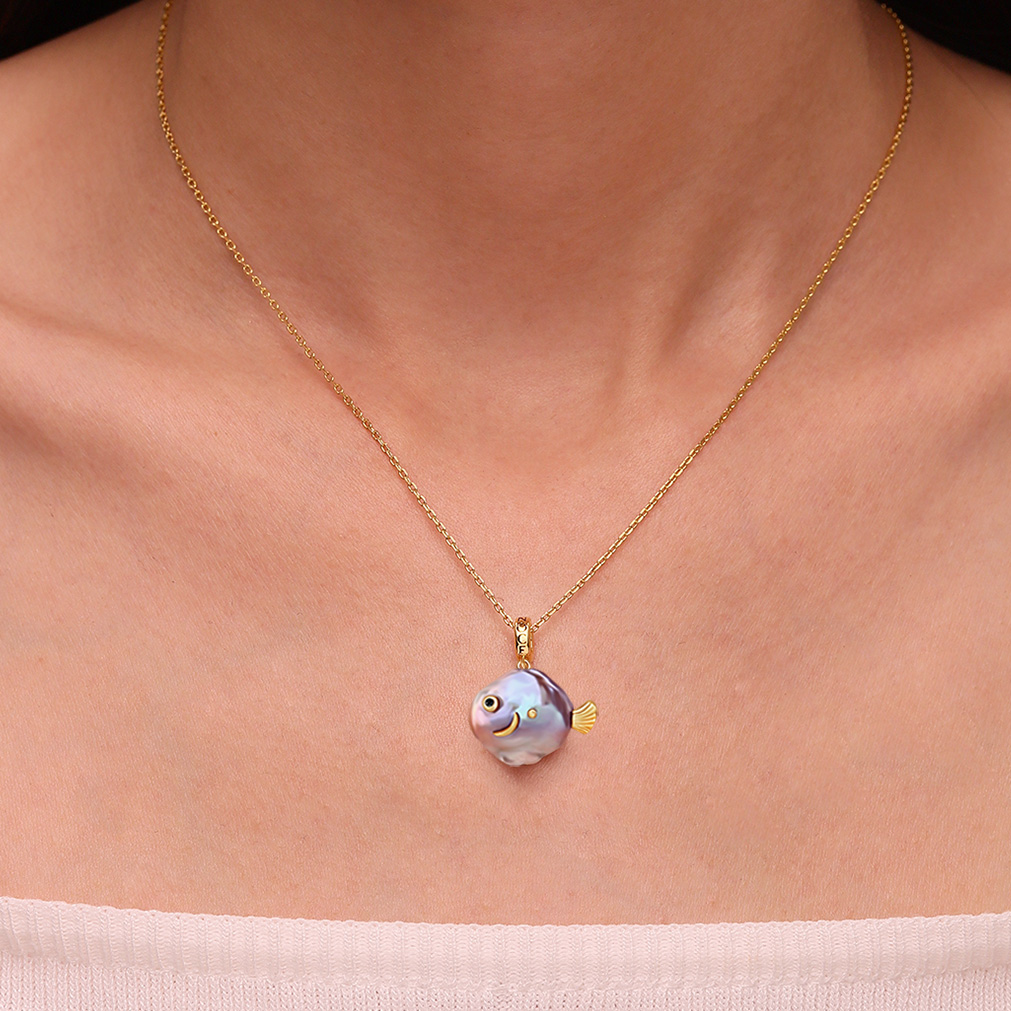 จี้ไข่มุกบาโรกรูปปลาชุบทอง image number 2