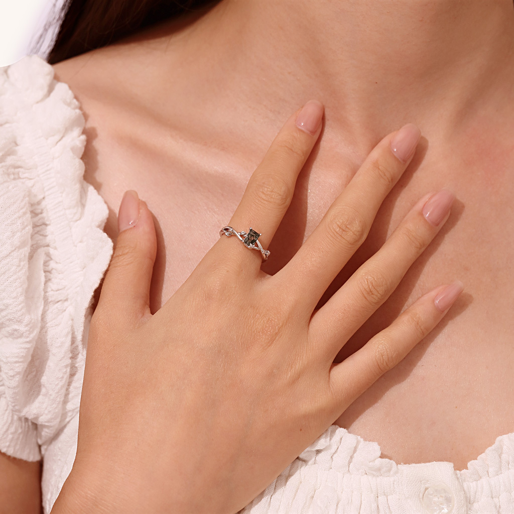 แหวนโซลิแทร์หินอาเกตลายเถาวัลย์ image number 3